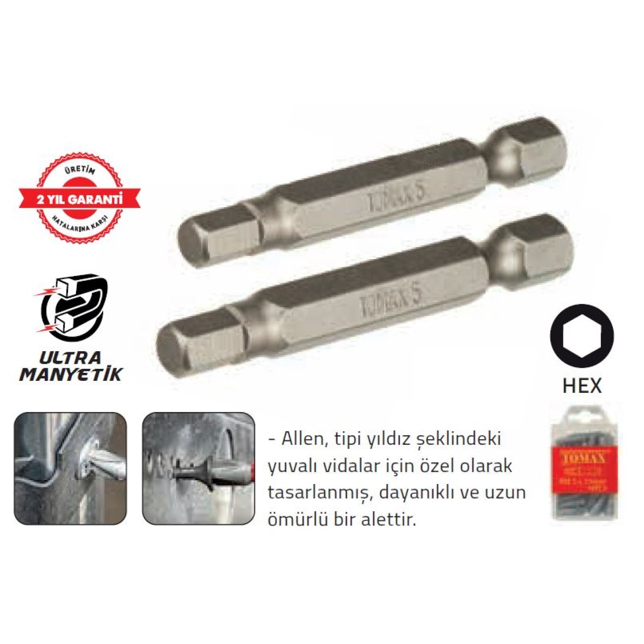 TOMAX ALLENLİ BİTS 2,5MM HEX 2,5X50